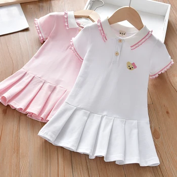 Baby dekle poletje kratek rokav t-shirt obleko otroci priložnostne river vezene srčkan princesa obleko