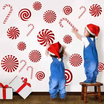 2021 Božični Okraski, Ustvarjalna Sladkarije Nalepke DIY Self-Adhesive Okrogla Počitnice Dekoracijo Risanka Talne Nalepke, Stenske Nalepke
