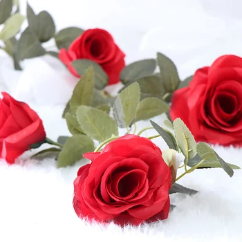2M Umetni Rdeče Rose Cvet Ivy Trte Poroko Dekor Pravi Dotik Svile Cvetja Niz Z Listi za Dom Visi Garland Dekor