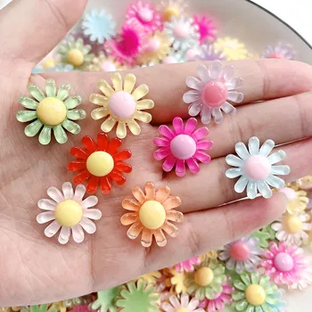 Barvita Smolo Daisy Cvet Cabochons Ornament Pribor 100 kozarcev 21 mm Cvetlični Cameo Obliž Nalepke Oblačila, Lase, Nakit Posnetek DIY