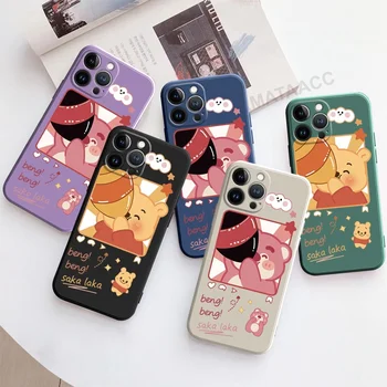 Disney Medu & Bear Winnie Lotso Tekoče Primeru za iPhone 14 11 12 13 Pro Max XR XS 7 8 Plus Mini iphone11 Varstvo Capa Celic