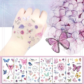 Risanka Tattoo Nalepka Za Enkratno Uporabo Začasne Nepremočljiva Metulj Oblikovanje Akvarel Cvetlični Telo Roko Umetnosti Otrok Darilo Za Rojstni Dan
