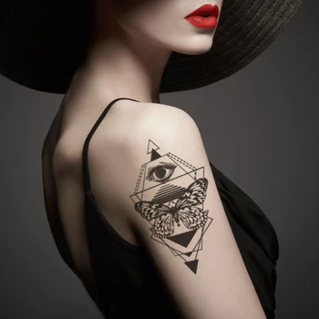 Geometrijske Trikotnik Začasni Tattoo Nalepke Seksi Metulj Oči Vrstici Ponaredek Tatto Nepremočljiva Tatoos Roko Velikosti za Ženske, Moške